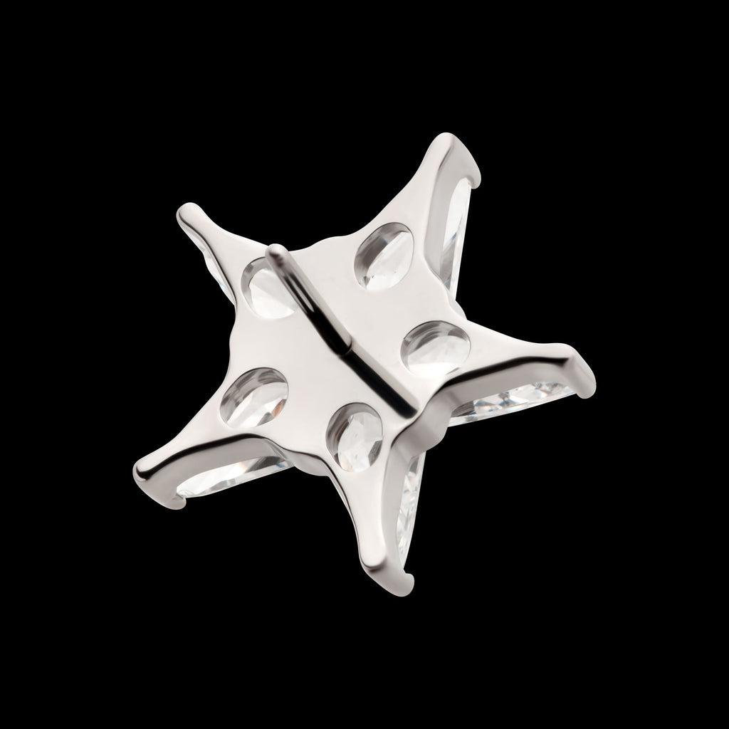 Star with 5 Prong Set Kite Shape Clear CZ Flatback Stud Earring / Nosering - Clear CZ in Titanium