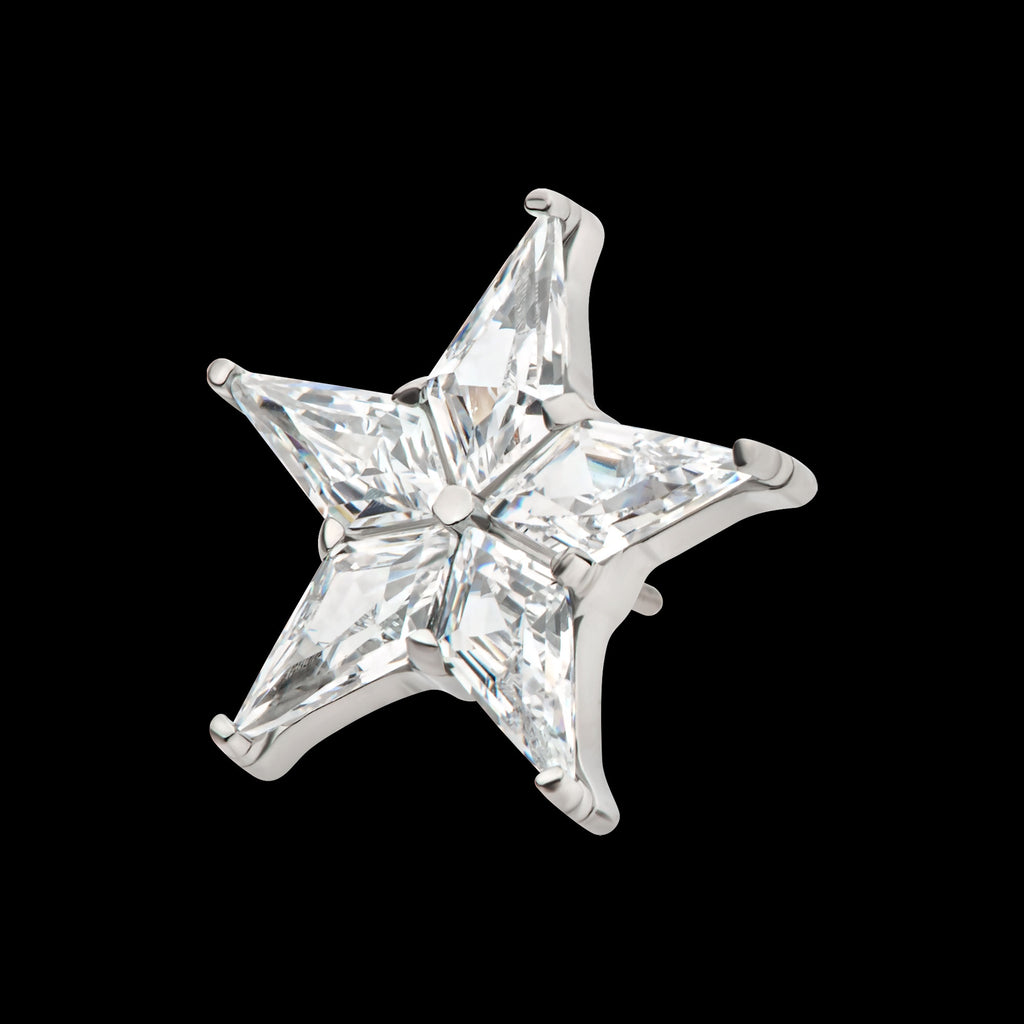 Star with 5 Prong Set Kite Shape Clear CZ Flatback Stud Earring / Nosering - Clear CZ in Titanium