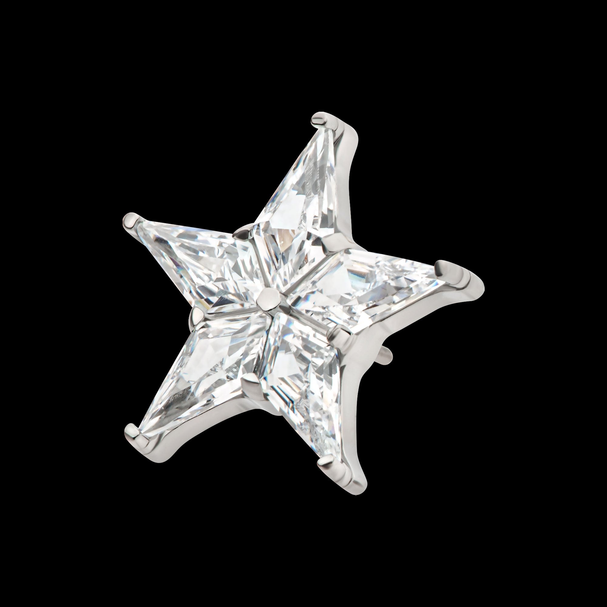 Star with 5 Prong Set Kite Shape Clear CZ Flatback Stud Earring / Nosering - Clear CZ in Titanium