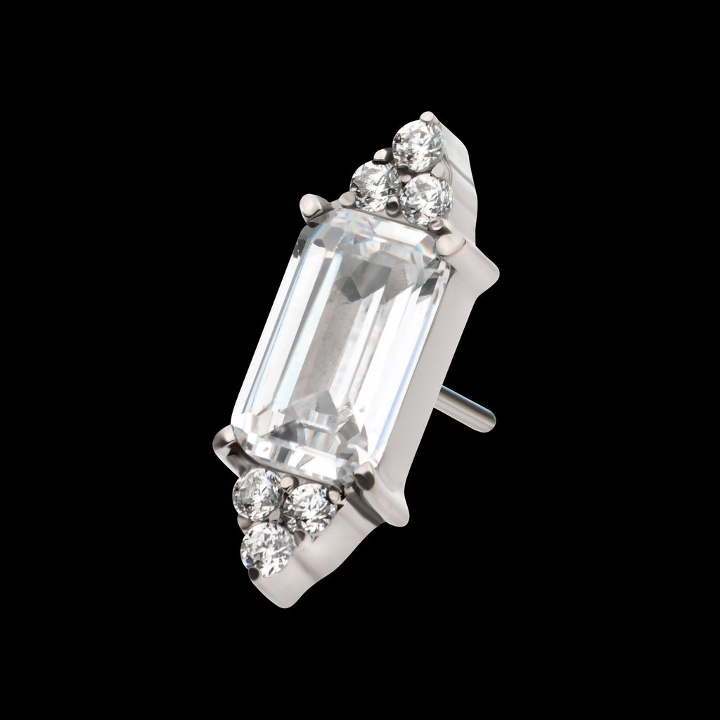 Pronged Baguette & Round CZ 7-Cluster Flatback Stud Earring / Nosering - CZ in Titanium