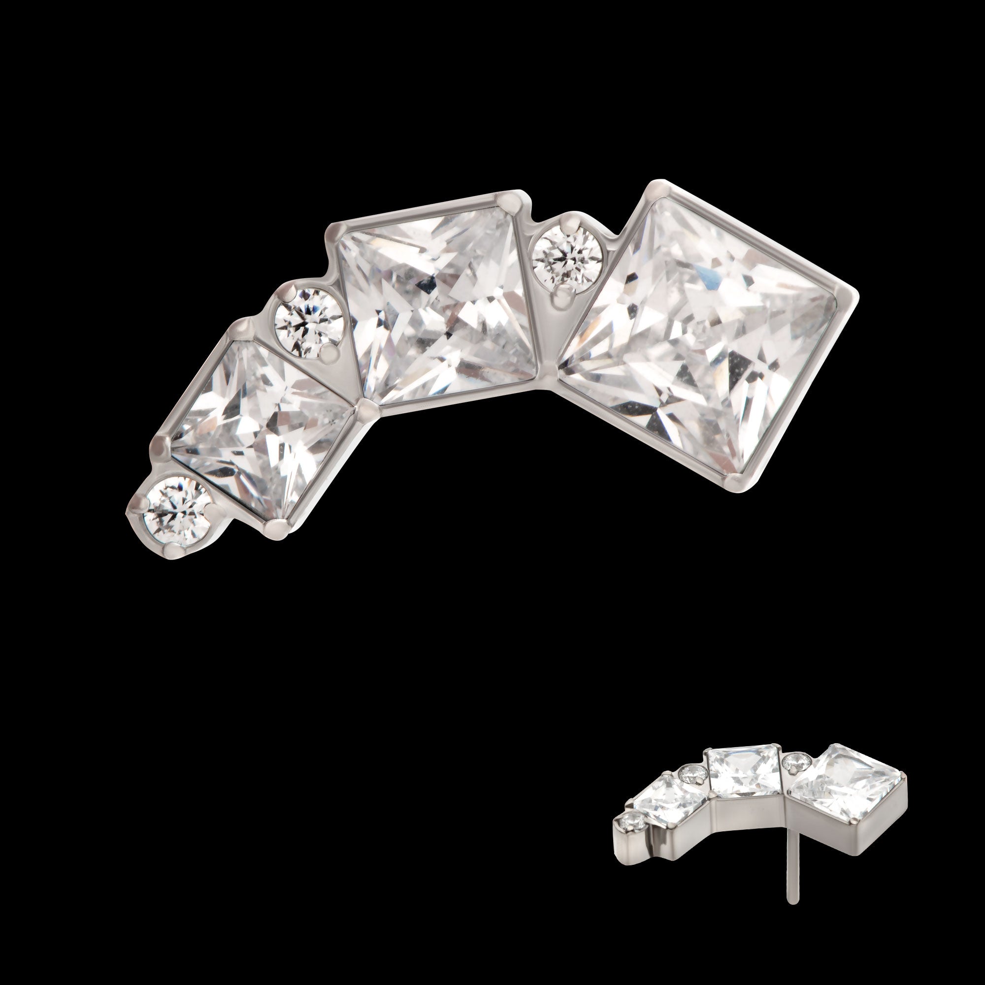 Staggered Cluster Round & Princess Gem Flatback Stud Earring / Nosering - Gem in Titanium