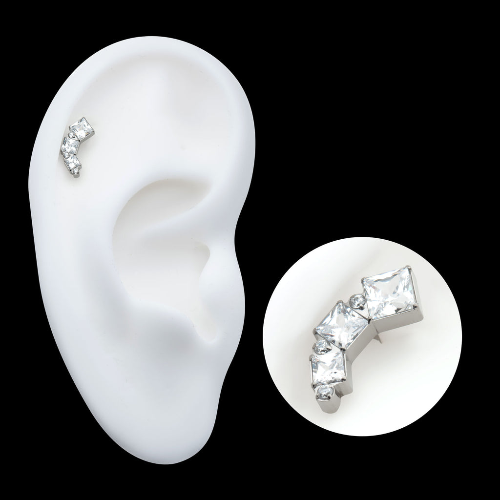 Staggered Cluster Round & Princess Gem Flatback Stud Earring / Nosering - Gem in Titanium