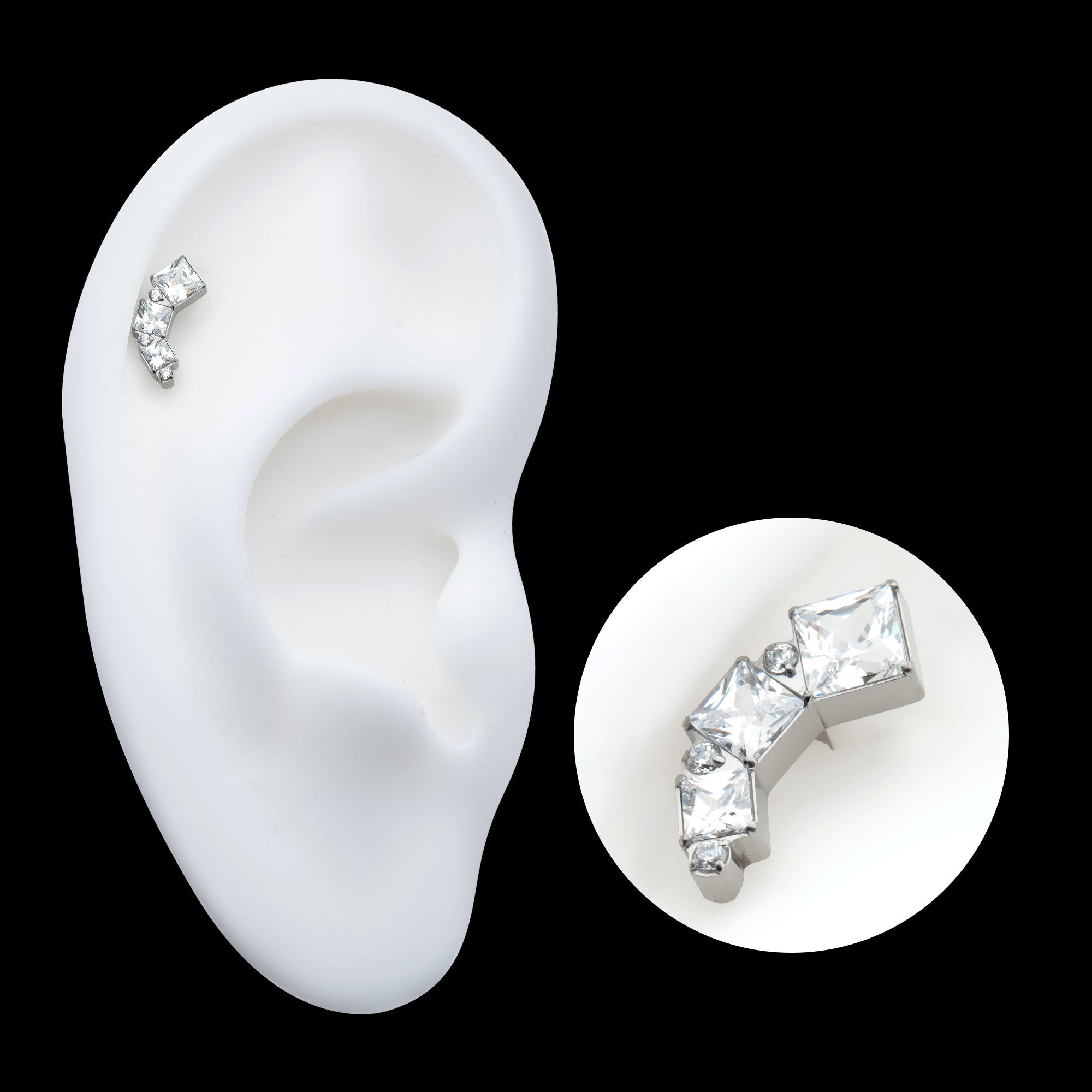 Staggered Cluster Round & Princess Gem Flatback Stud Earring / Nosering - Gem in Titanium