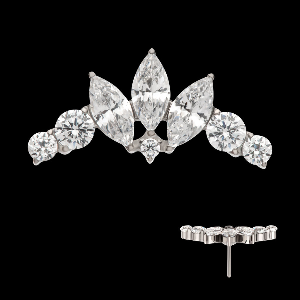 Crown Shape with Clustered Prong Set Round & Marquise CZ Flatback Stud Earring / Nosering - CZ in Titanium