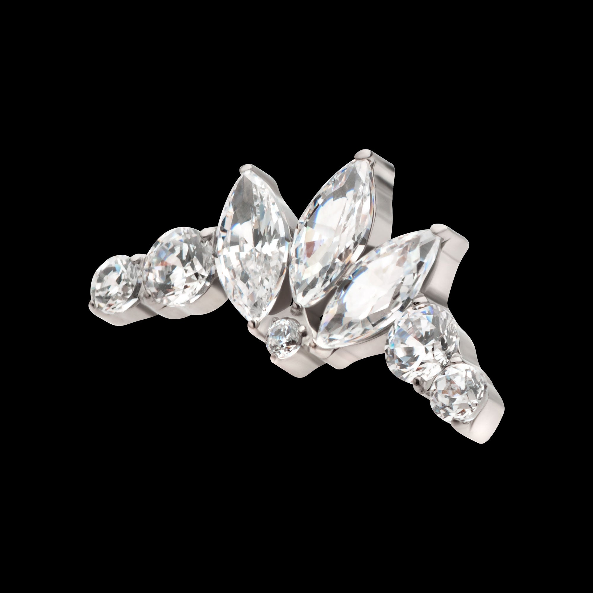 Crown Shape with Clustered Prong Set Round & Marquise CZ Flatback Stud Earring / Nosering - CZ in Titanium