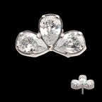 Fan Shape with 3 Cluster Prong Set Teardrop CZ Flatback Stud Earring / Nosering - CZ in Titanium