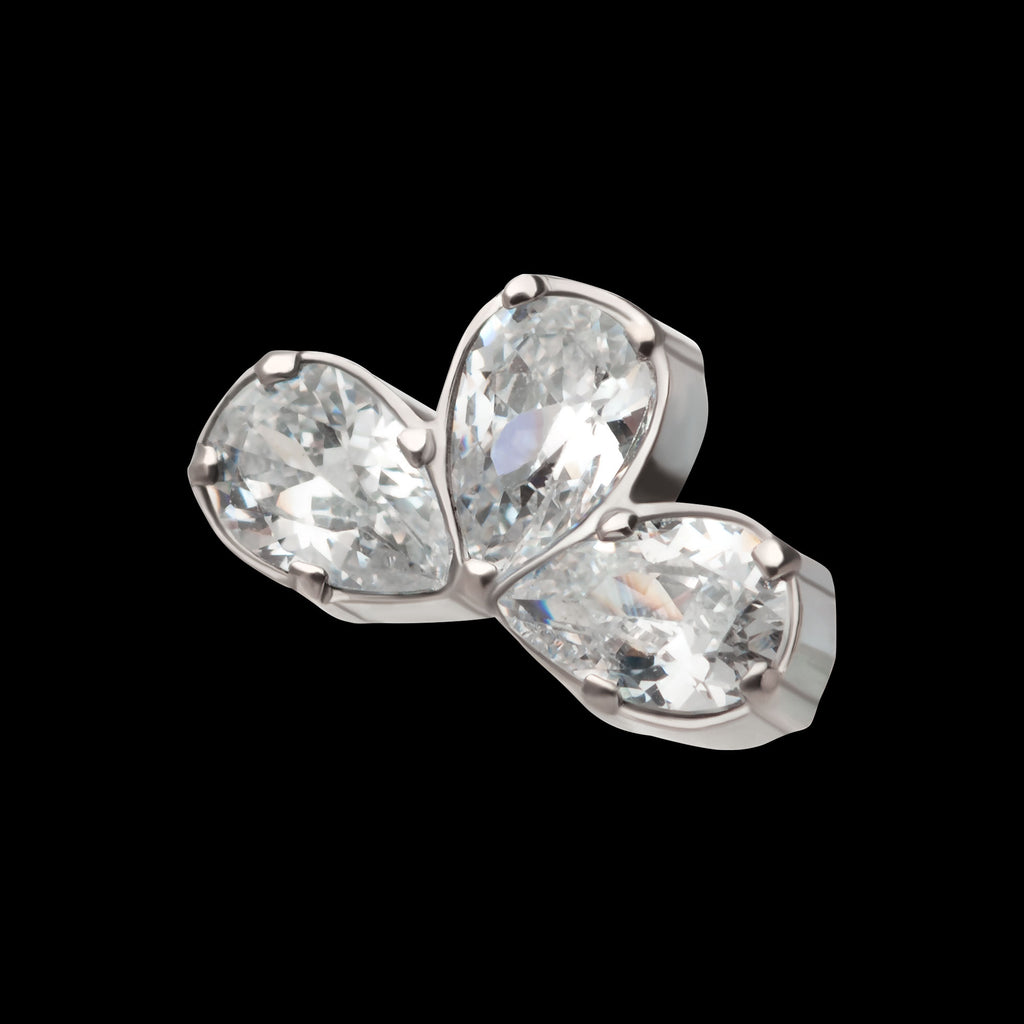 Fan Shape with 3 Cluster Prong Set Teardrop CZ Flatback Stud Earring / Nosering - CZ in Titanium