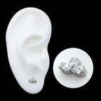 Fan Shape with 3 Cluster Prong Set Teardrop CZ Flatback Stud Earring / Nosering - CZ in Titanium