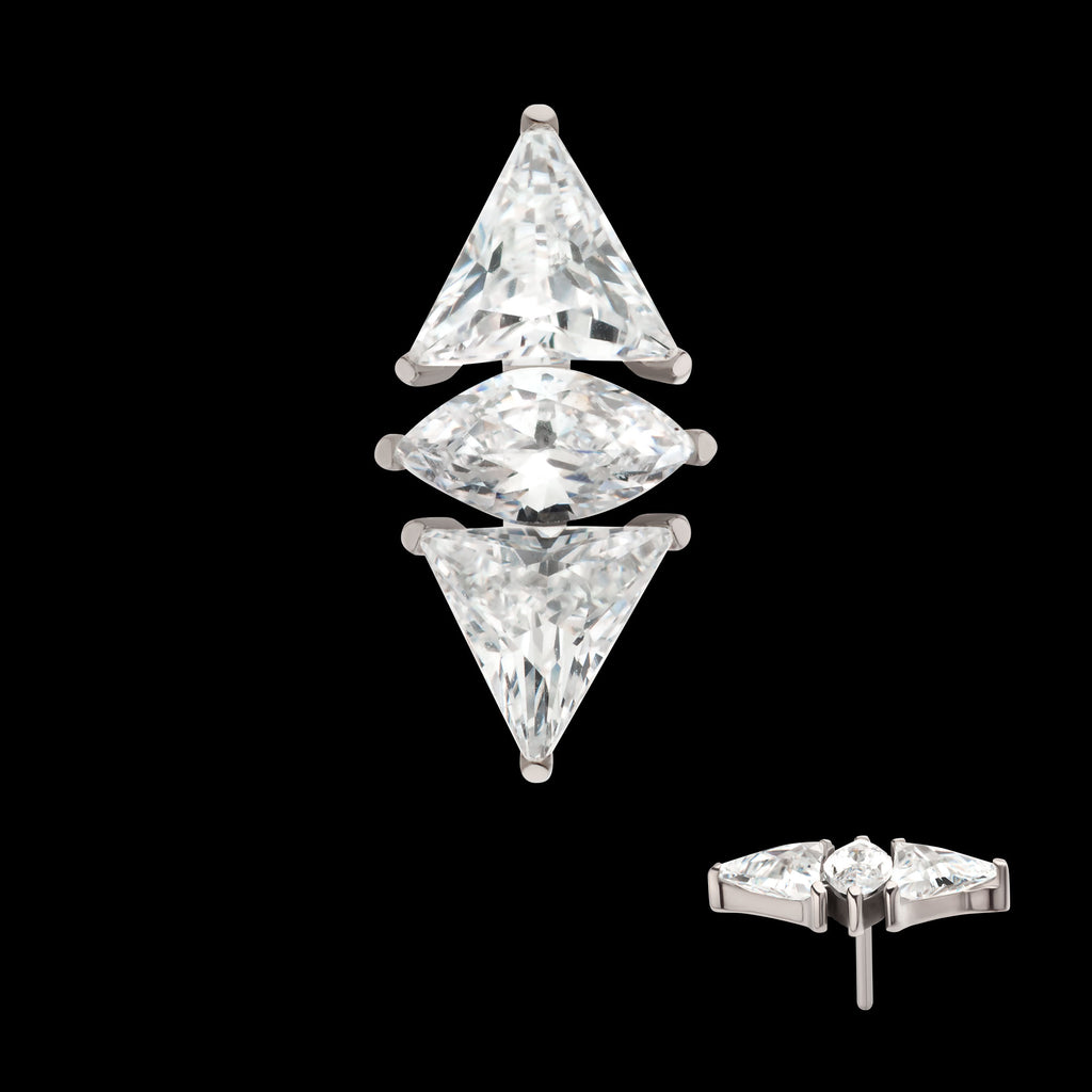 3 Cluster with Prong Set Marquise & Triangle CZ Flatback Stud Earring / Nosering - CZ in Titanium