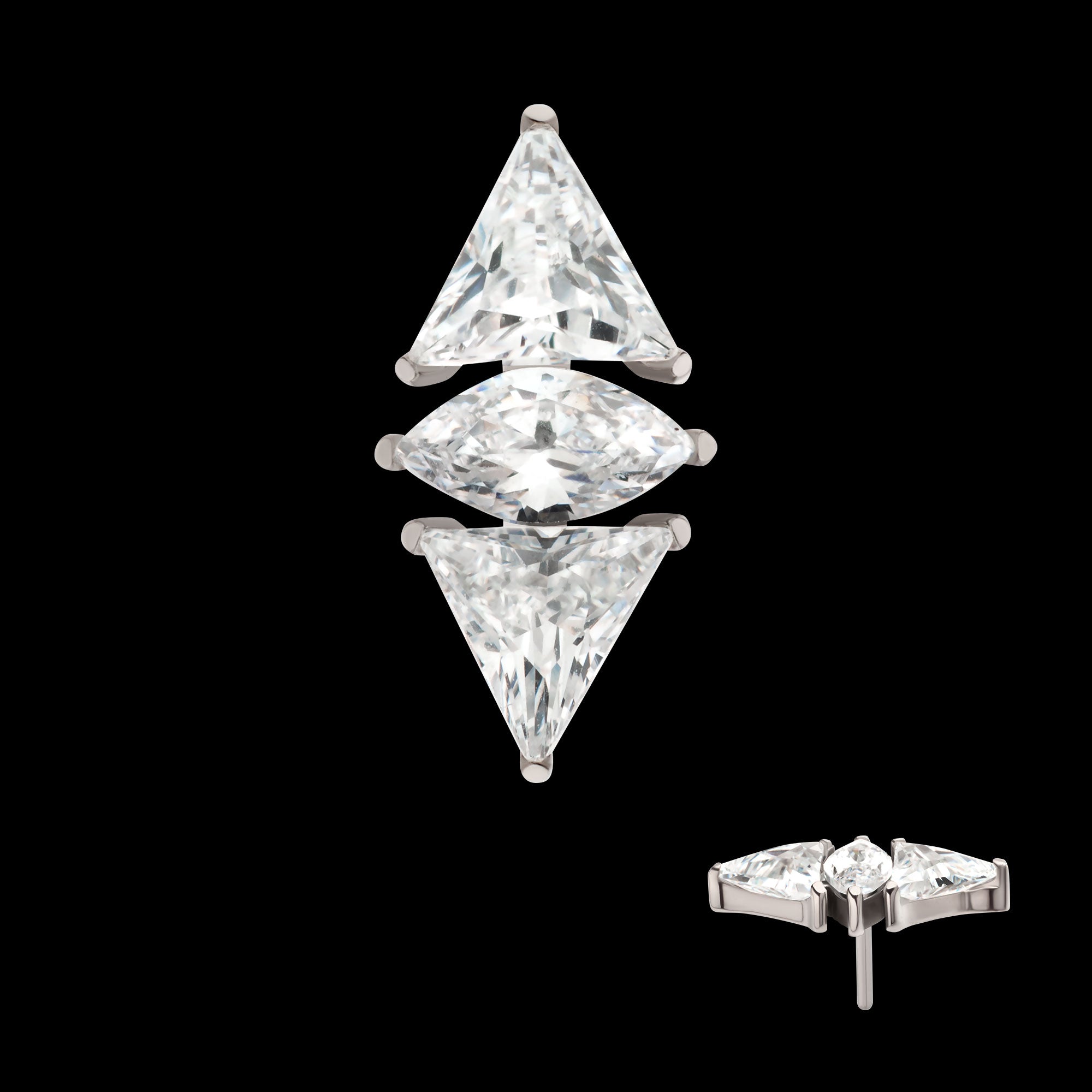 3 Cluster with Prong Set Marquise & Triangle CZ Flatback Stud Earring / Nosering - CZ in Titanium