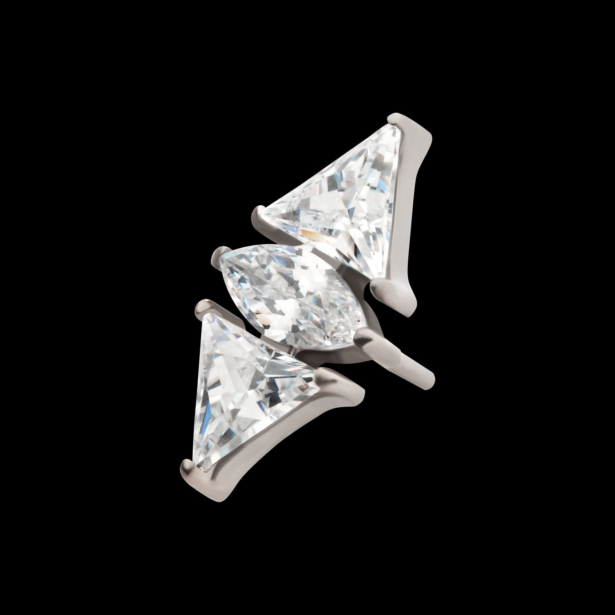 3 Cluster with Prong Set Marquise & Triangle CZ Flatback Stud Earring / Nosering - CZ in Titanium