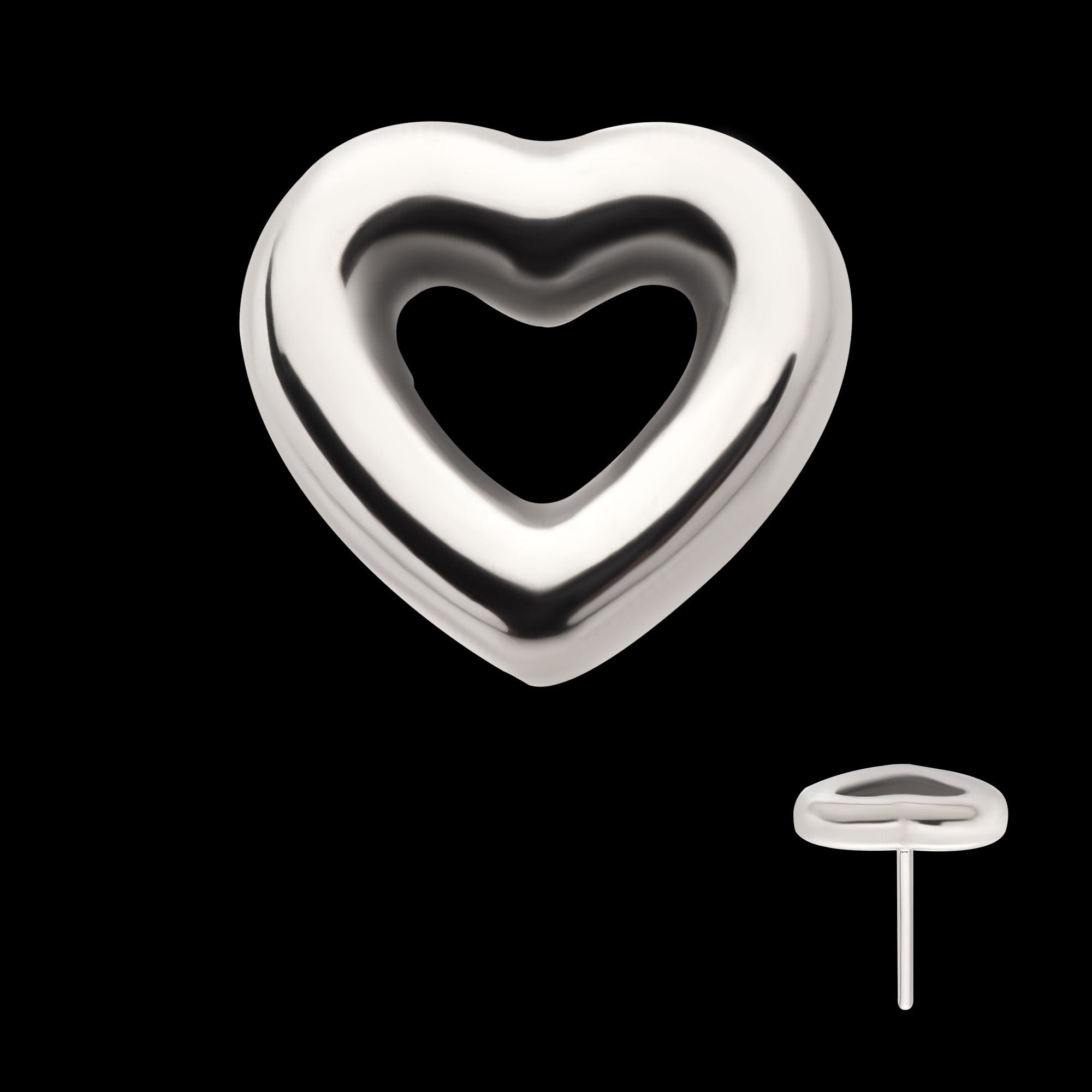 Hollow Heart Flatback Stud Earring / Nosering - Titanium