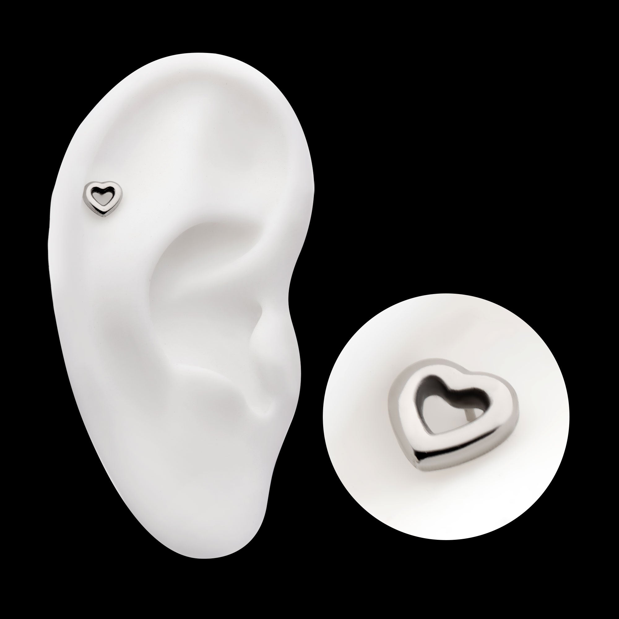 Hollow Heart Flatback Stud Earring / Nosering - Titanium