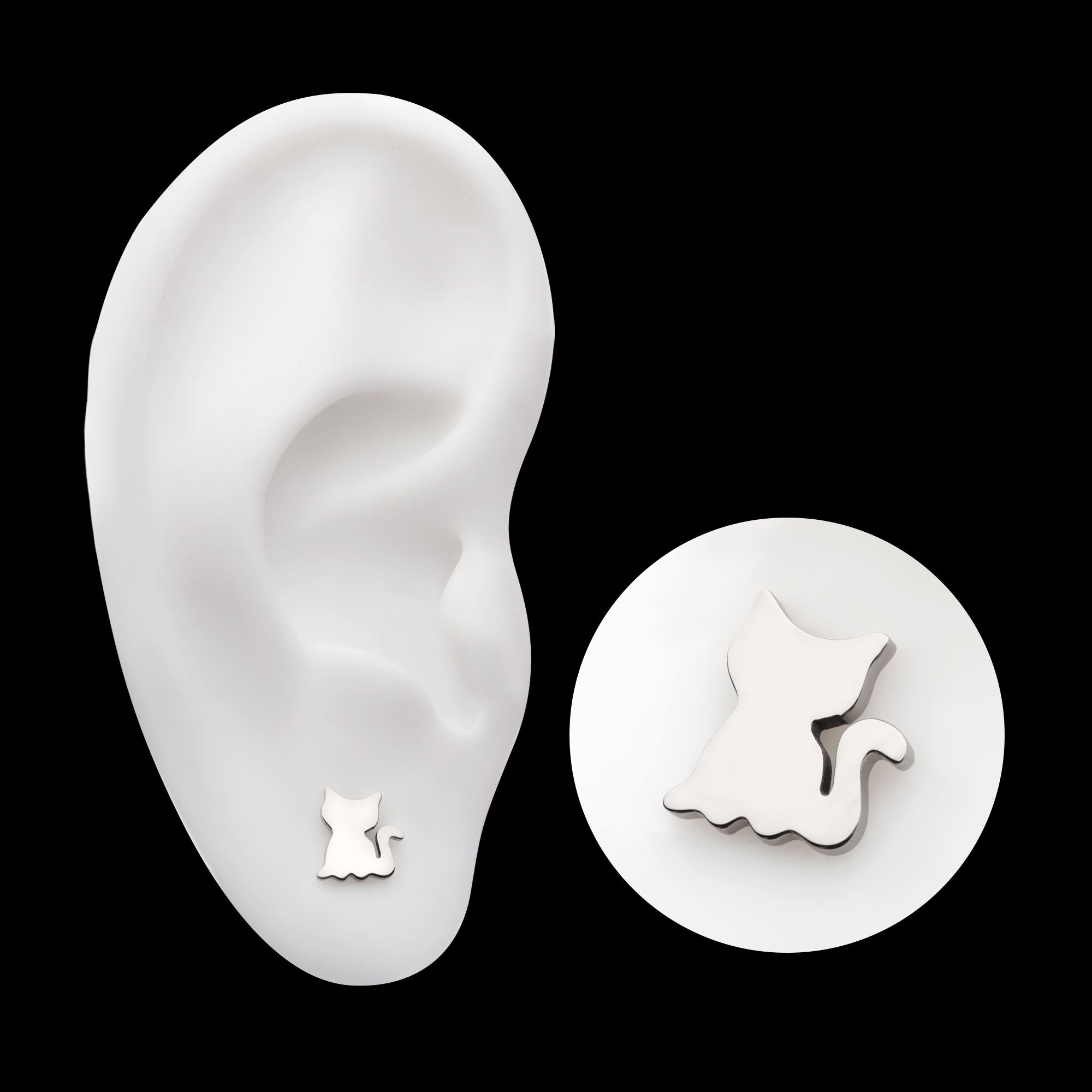 Sitting Cat Shape Flatback Stud Earring / Nosering - Titanium