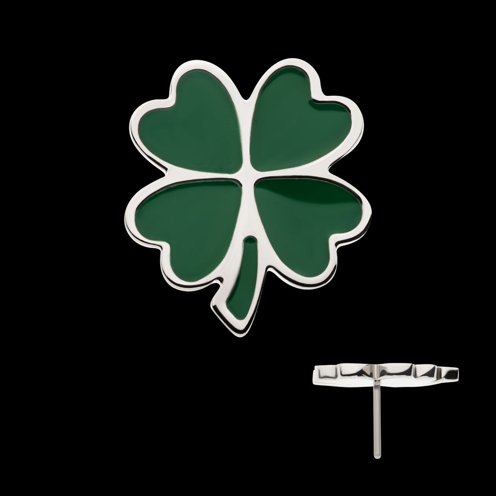 Enamel 4-Leaf Clover Flatback Stud Earring / Nosering - Titanium
