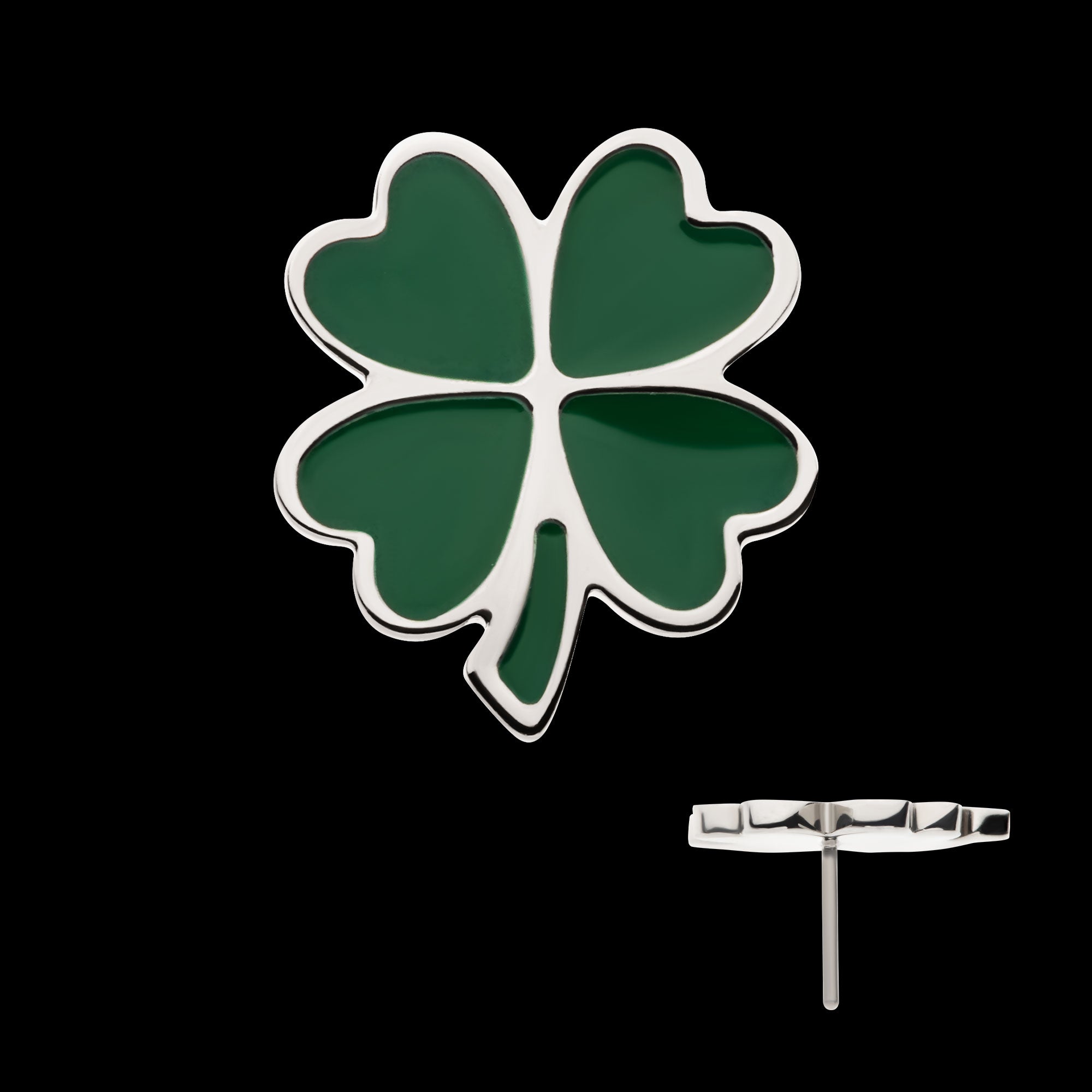 Enamel 4-Leaf Clover Flatback Stud Earring / Nosering - Titanium