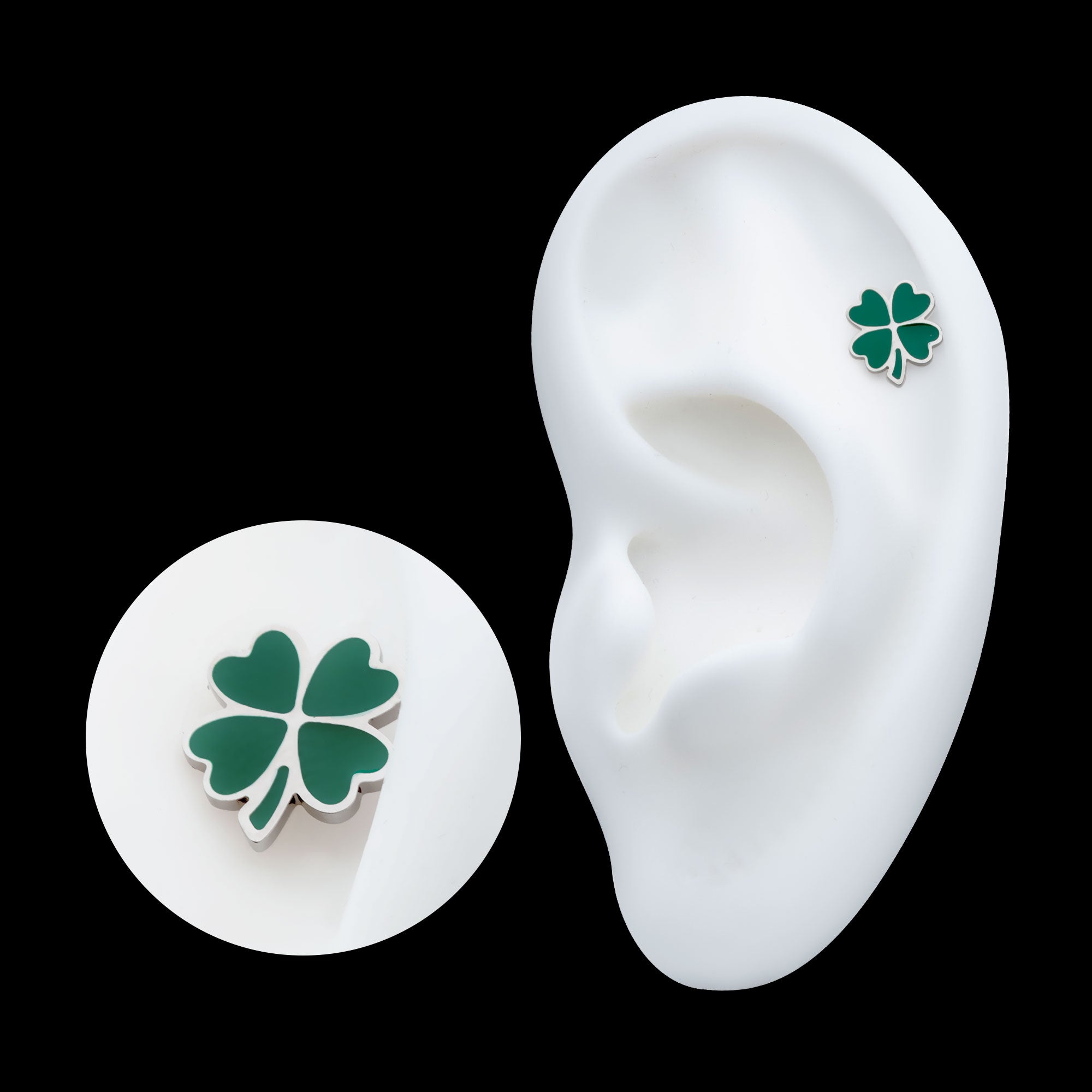 Enamel 4-Leaf Clover Flatback Stud Earring / Nosering - Titanium