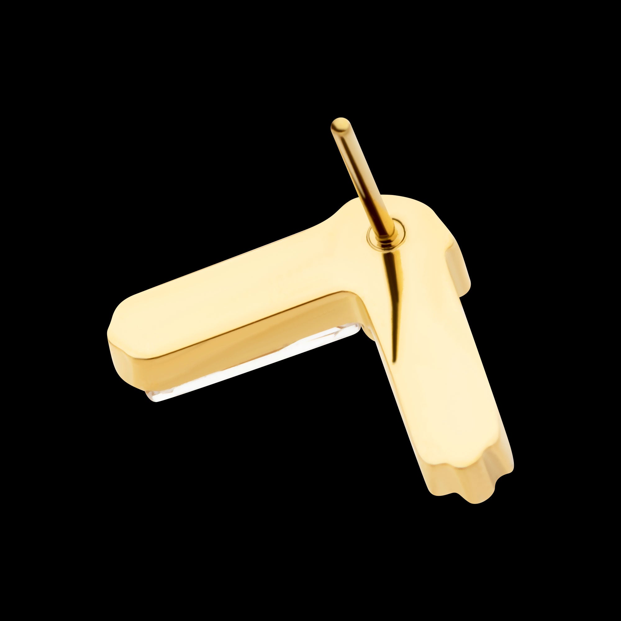 Prong Set Baguette & Round CZ Chevron Shape Flatback Stud Earring / Nosering - CZ in 24Kt Gold PVD Titanium