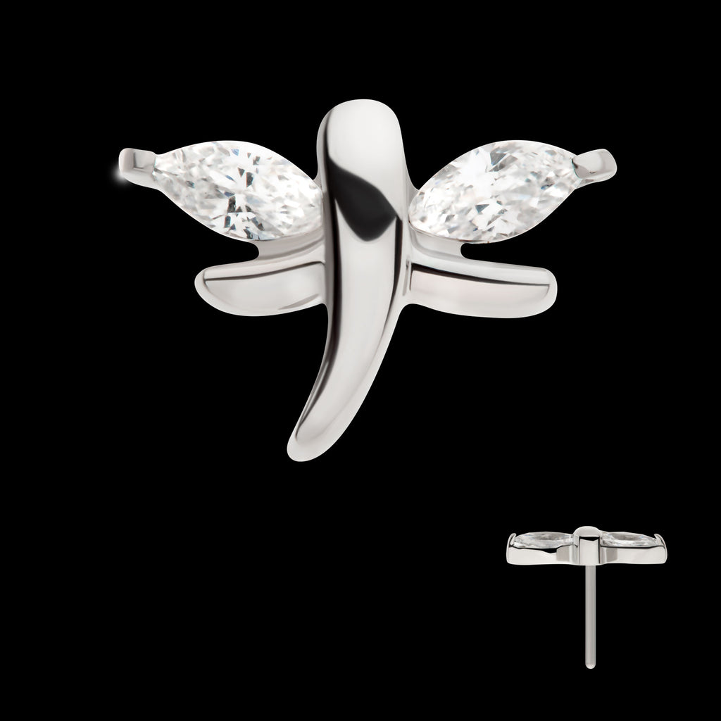 Prong Set Marquise CZ Dragonfly Flatback Stud Earring / Nosering - CZ in Titanium