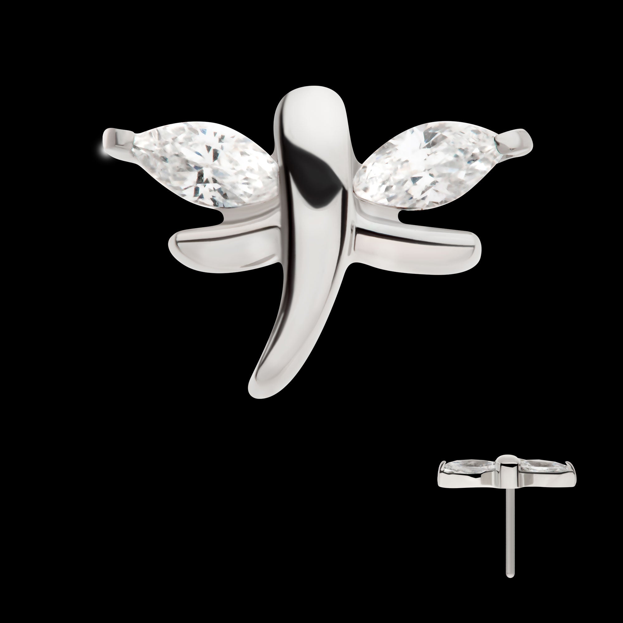Prong Set Marquise CZ Dragonfly Flatback Stud Earring / Nosering - CZ in Titanium