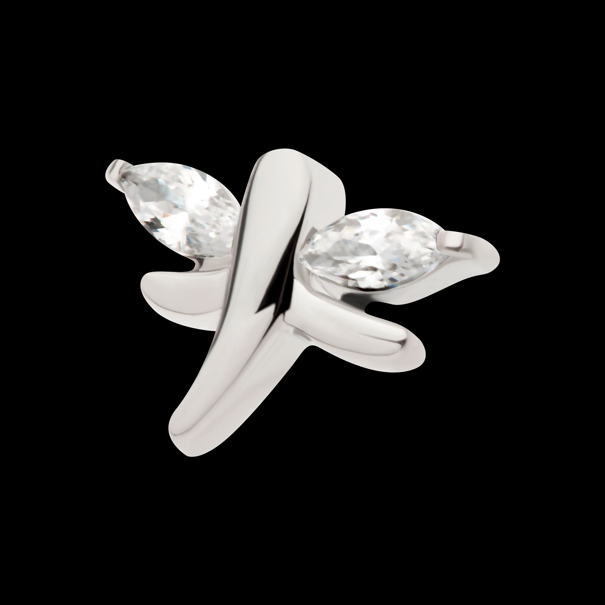 Prong Set Marquise CZ Dragonfly Flatback Stud Earring / Nosering - CZ in Titanium