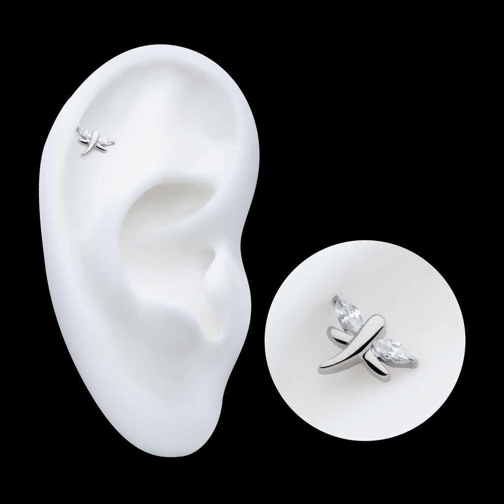 Prong Set Marquise CZ Dragonfly Flatback Stud Earring / Nosering - CZ in Titanium