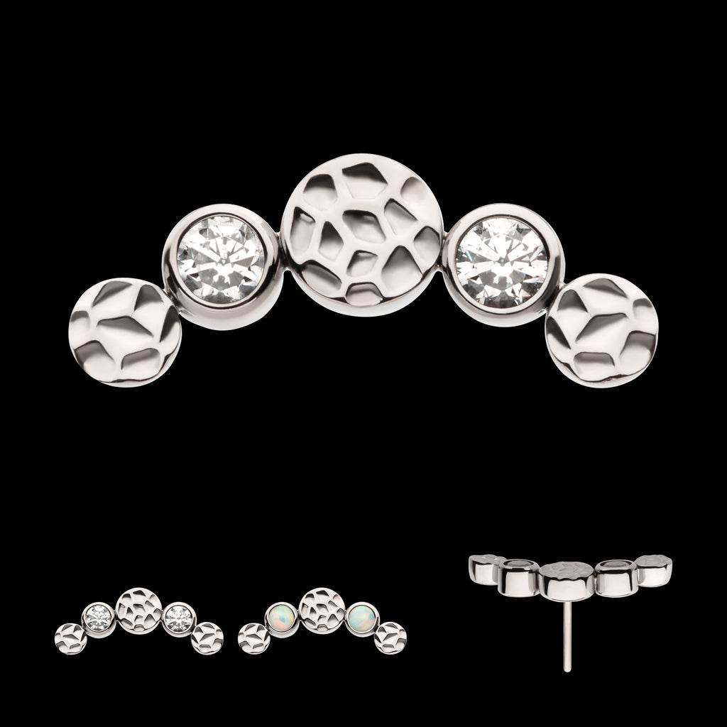 Bezel Set CZ/Opal Hammered Cluster Flatback Stud Earring / Nosering - Opal & CZ & Opal & CZ in Titanium