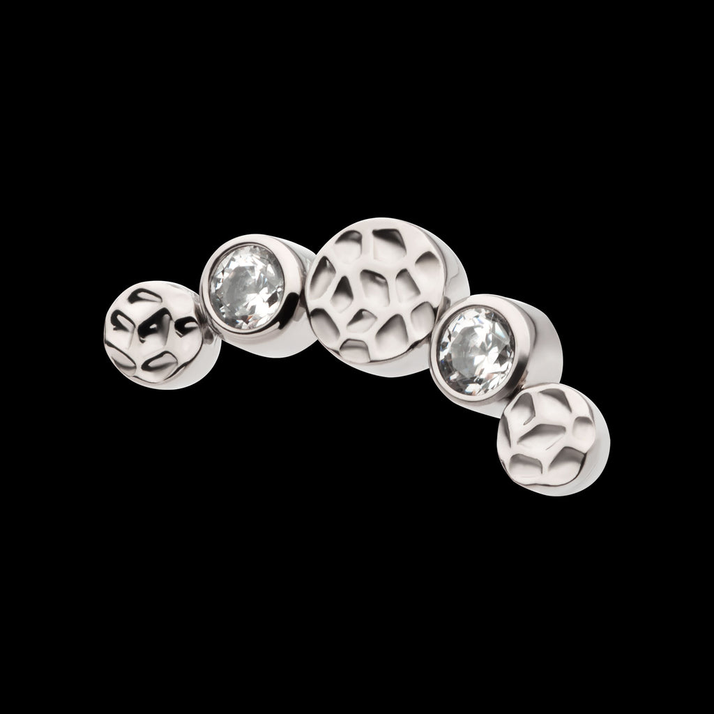 Bezel Set CZ/Opal Hammered Cluster Flatback Stud Earring / Nosering - Opal & CZ & Opal & CZ in Titanium