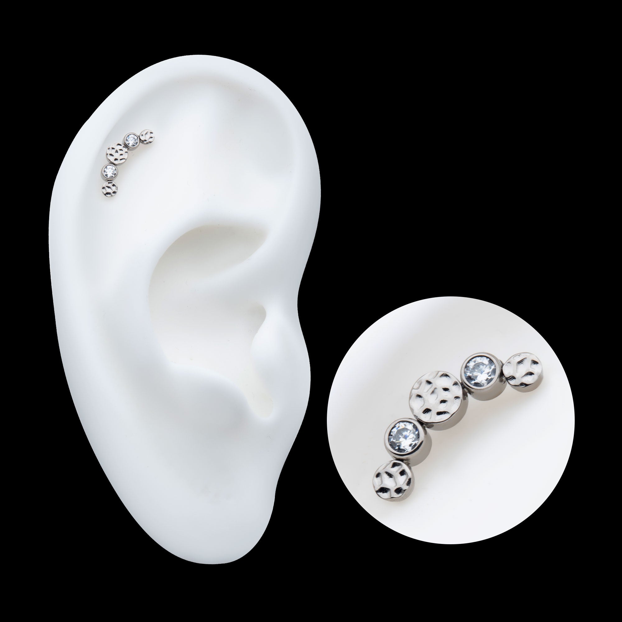 Bezel Set CZ/Opal Hammered Cluster Flatback Stud Earring / Nosering - Opal & CZ & Opal & CZ in Titanium