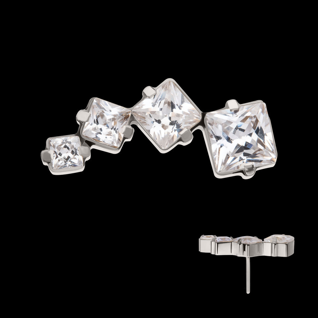 Prong Set Princess Cut Gem Staggered 4-Cluster Flatback Stud Earring / Nosering - Gem in Titanium