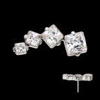 Prong Set Princess Cut Gem Staggered 4-Cluster Flatback Stud Earring / Nosering - Gem in Titanium