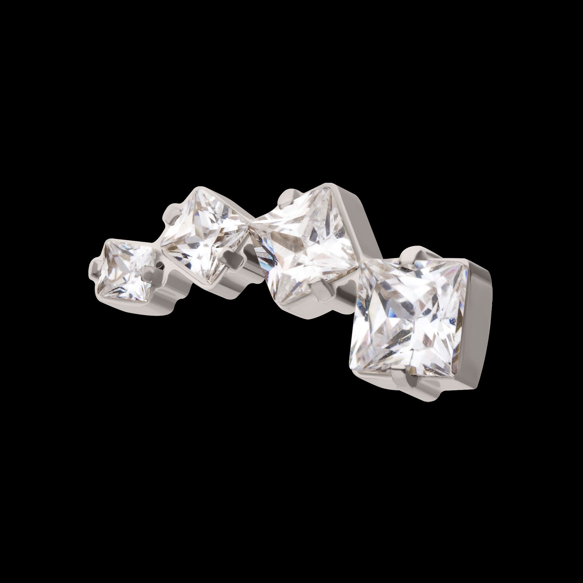 Prong Set Princess Cut Gem Staggered 4-Cluster Flatback Stud Earring / Nosering - Gem in Titanium