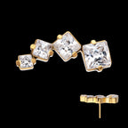 Prong Set Princess Cut Gem Staggered 4-Cluster Flatback Stud Earring / Nosering - Gem in 24Kt Gold PVD Titanium