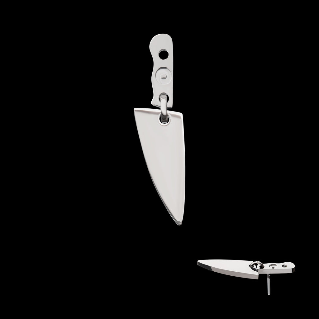 Knife with Bottom Blade Dangle Flatback Stud Earring / Nosering - Titanium
