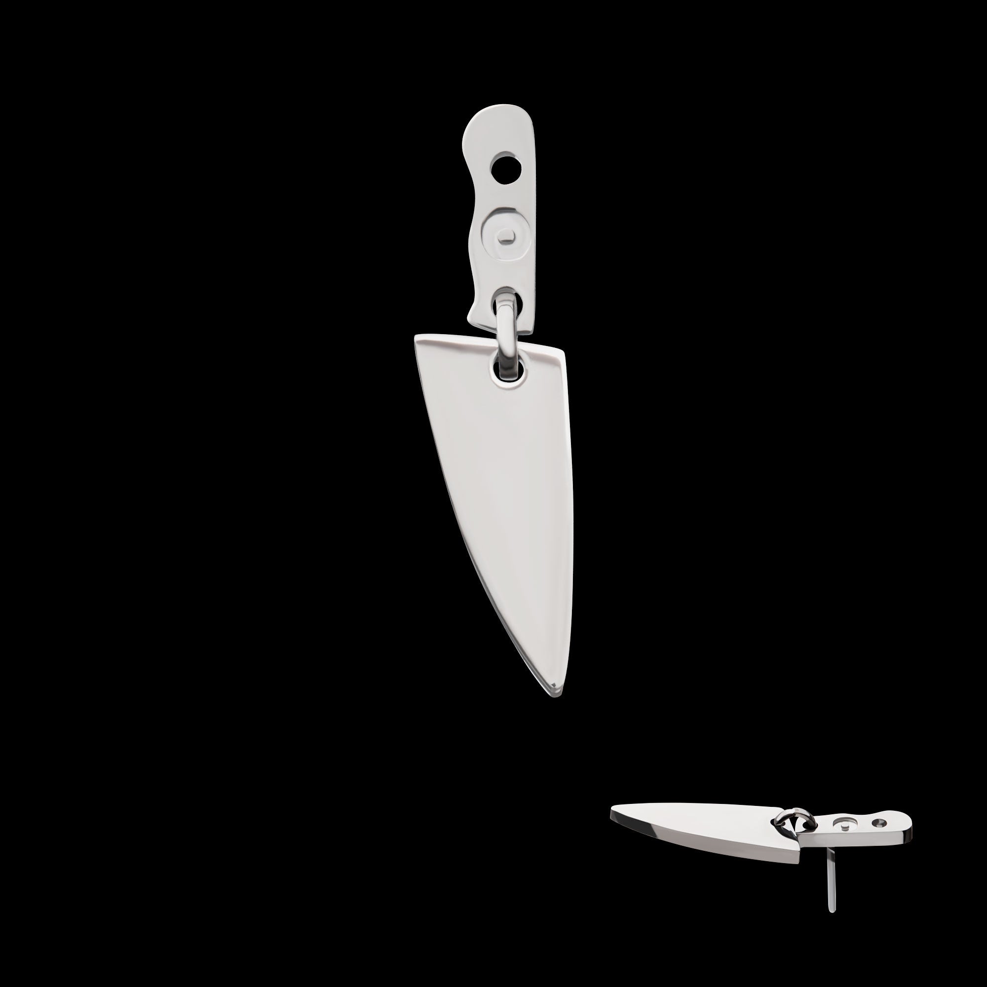 Knife with Bottom Blade Dangle Flatback Stud Earring / Nosering - Titanium