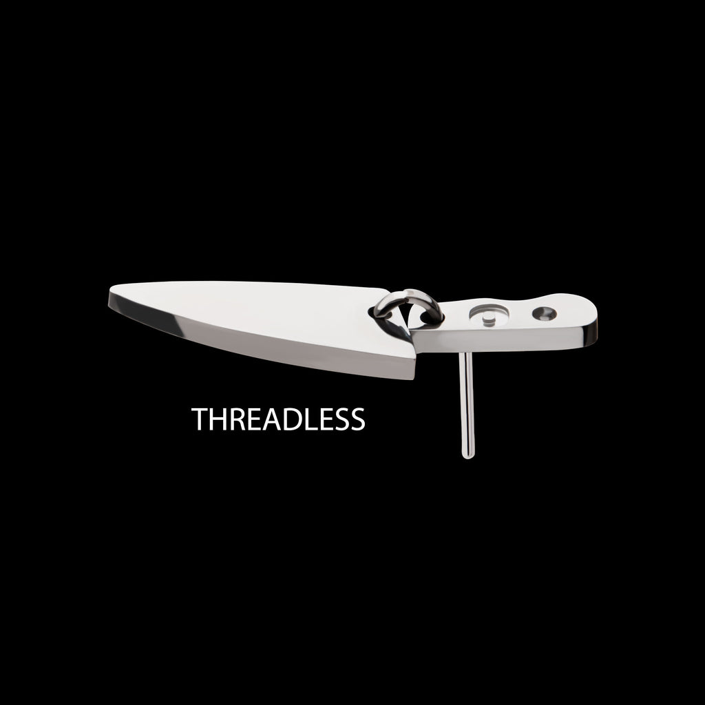 Knife with Bottom Blade Dangle Flatback Stud Earring / Nosering - Titanium