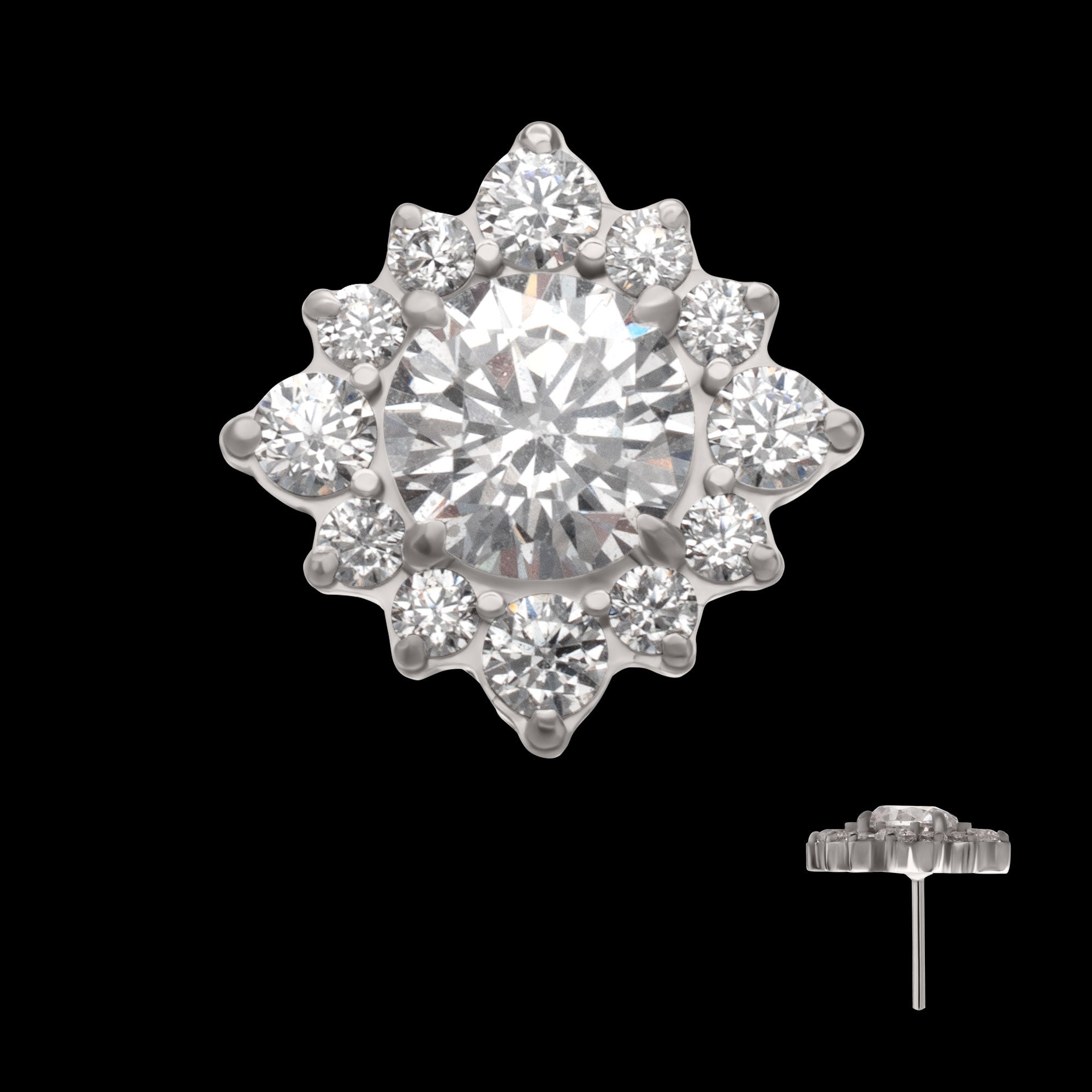 Radiant Cluster Flatback Stud Earring / Nosering - Titanium