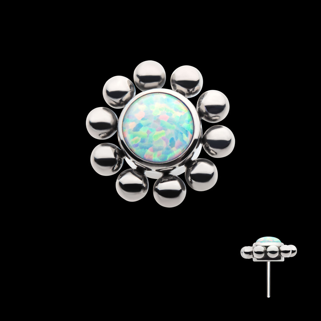 11 Beads & 1 Bezel Set Synthetic Opal Disc Flatback Stud Earring / Nosering - Synthetic Opal & Opal in Titanium