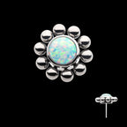 11 Beads & 1 Bezel Set Synthetic Opal Disc Flatback Stud Earring / Nosering - Synthetic Opal & Opal in Titanium
