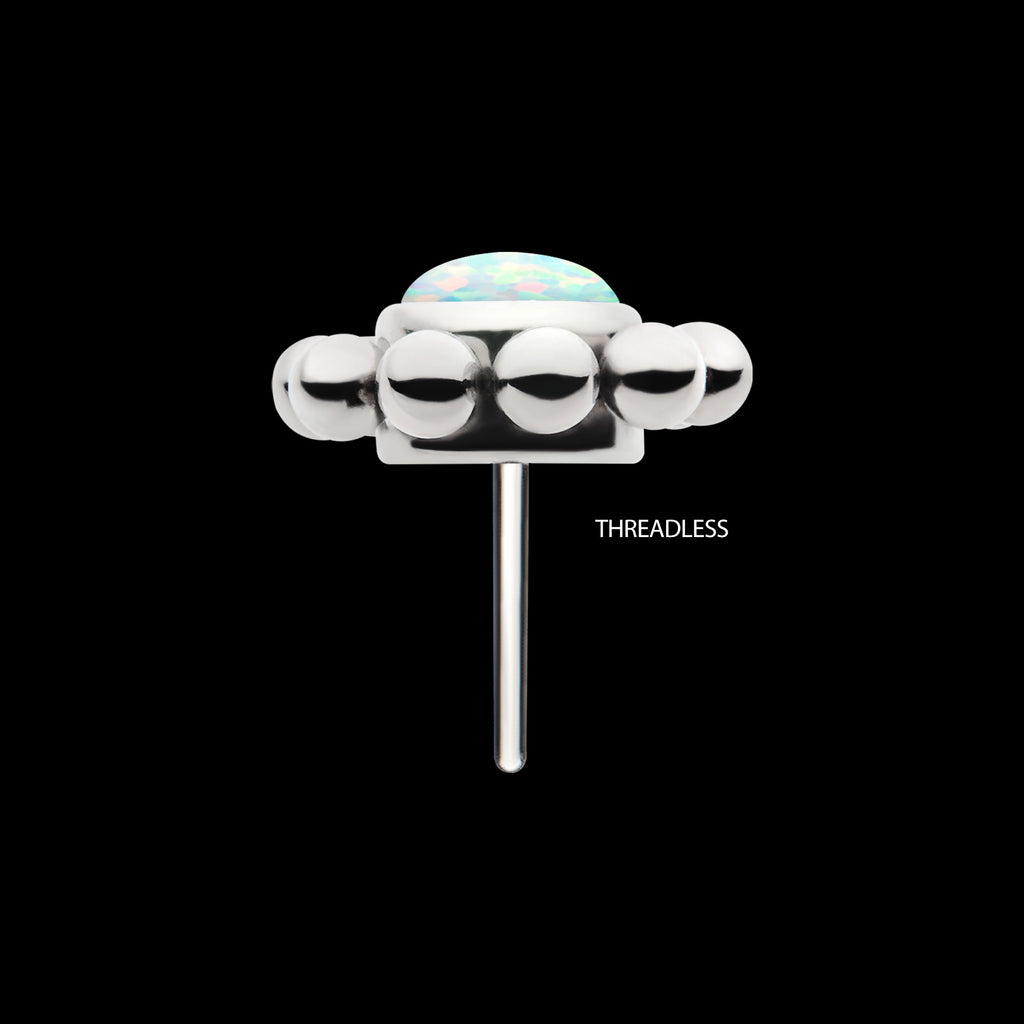 11 Beads & 1 Bezel Set Synthetic Opal Disc Flatback Stud Earring / Nosering - Synthetic Opal & Opal in Titanium