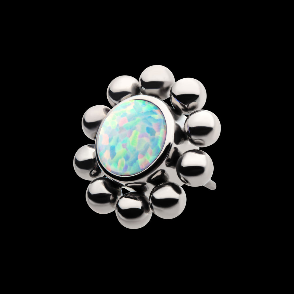 11 Beads & 1 Bezel Set Synthetic Opal Disc Flatback Stud Earring / Nosering - Synthetic Opal & Opal in Titanium