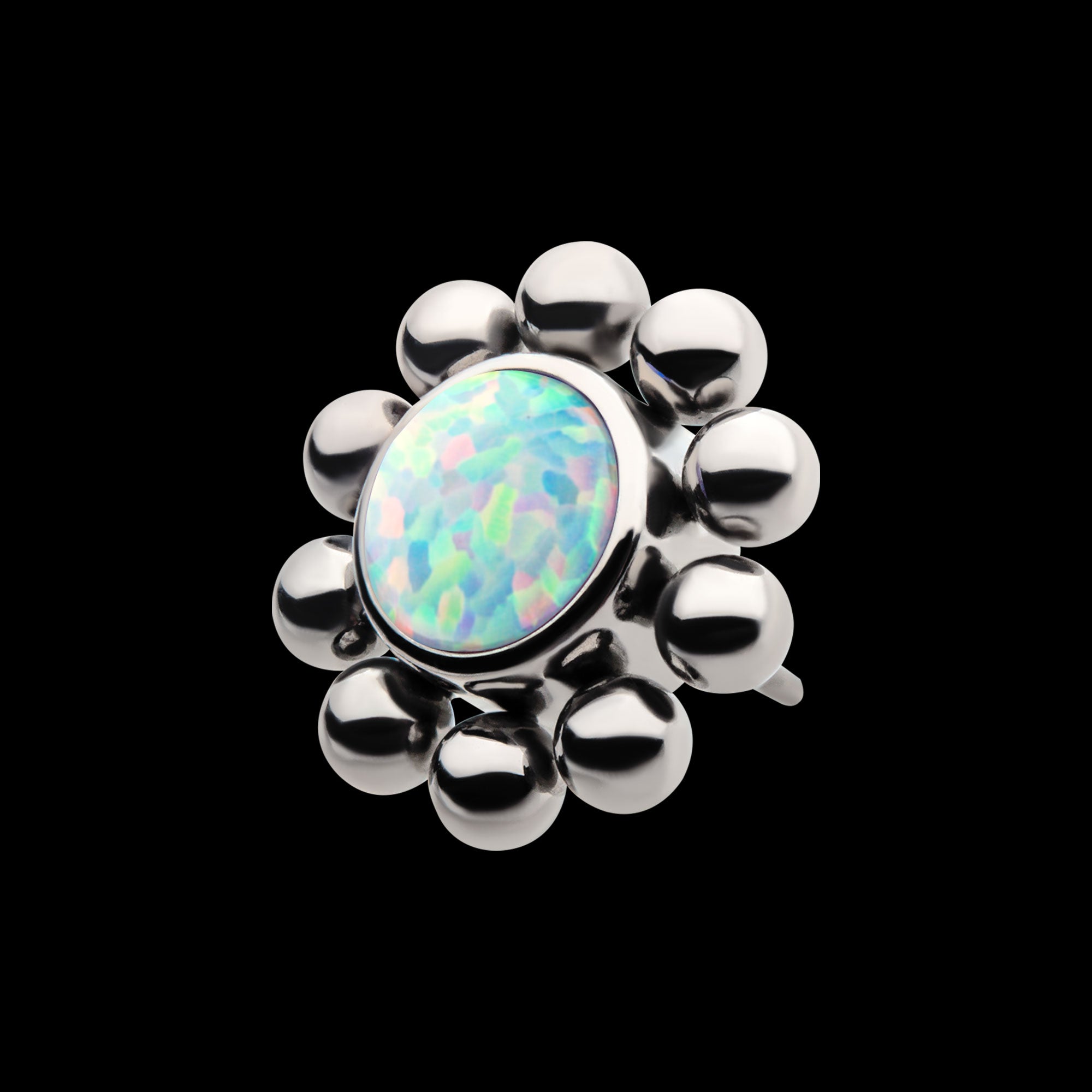 11 Beads & 1 Bezel Set Synthetic Opal Disc Flatback Stud Earring / Nosering - Synthetic Opal & Opal in Titanium