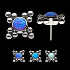 12-Bead Bezel Round Opal/CZ Cluster Flatback Stud Earring / Nosering - Opal & CZ & Opal & CZ in Titanium