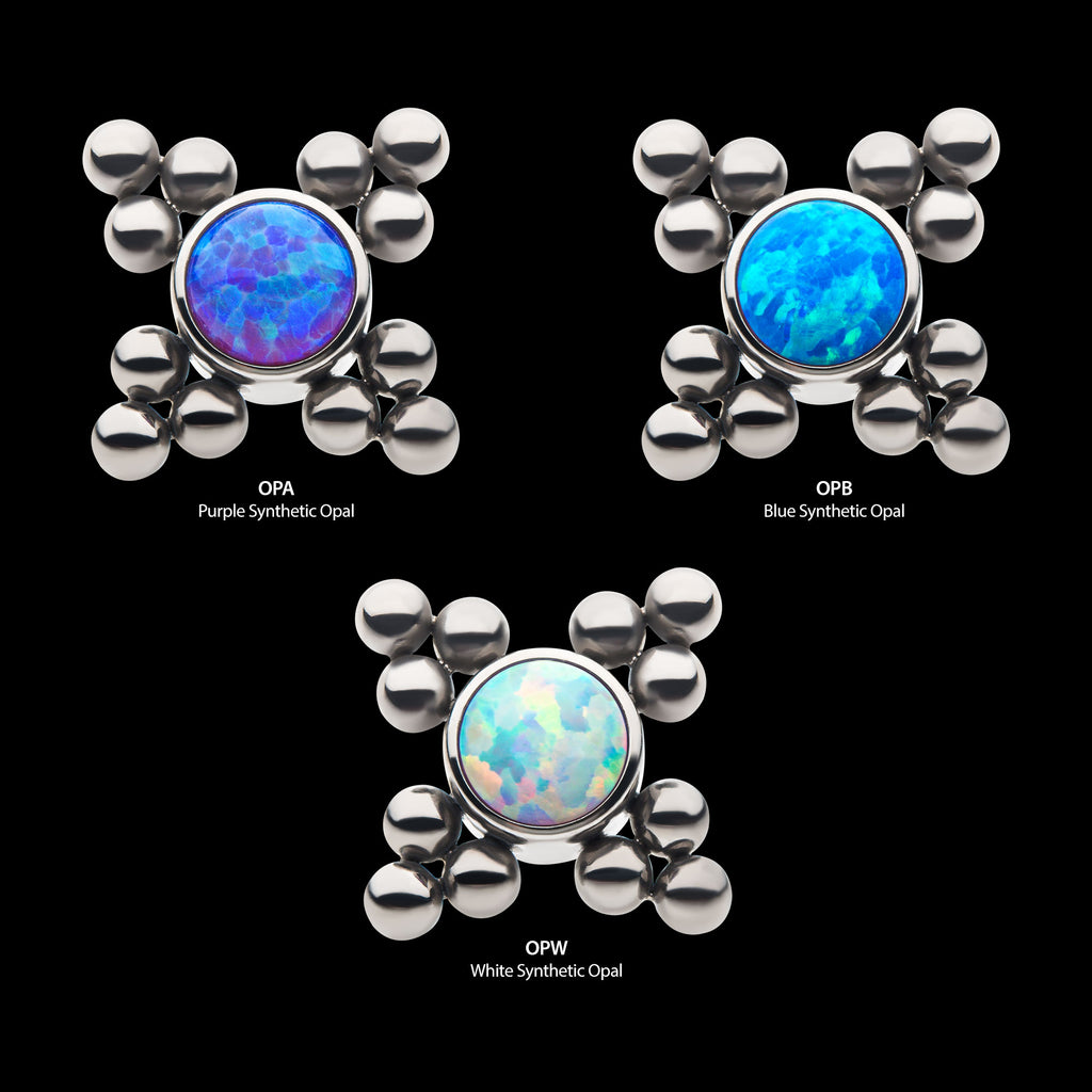 12-Bead Bezel Round Opal/CZ Cluster Flatback Stud Earring / Nosering - Opal & CZ & Opal & CZ in Titanium