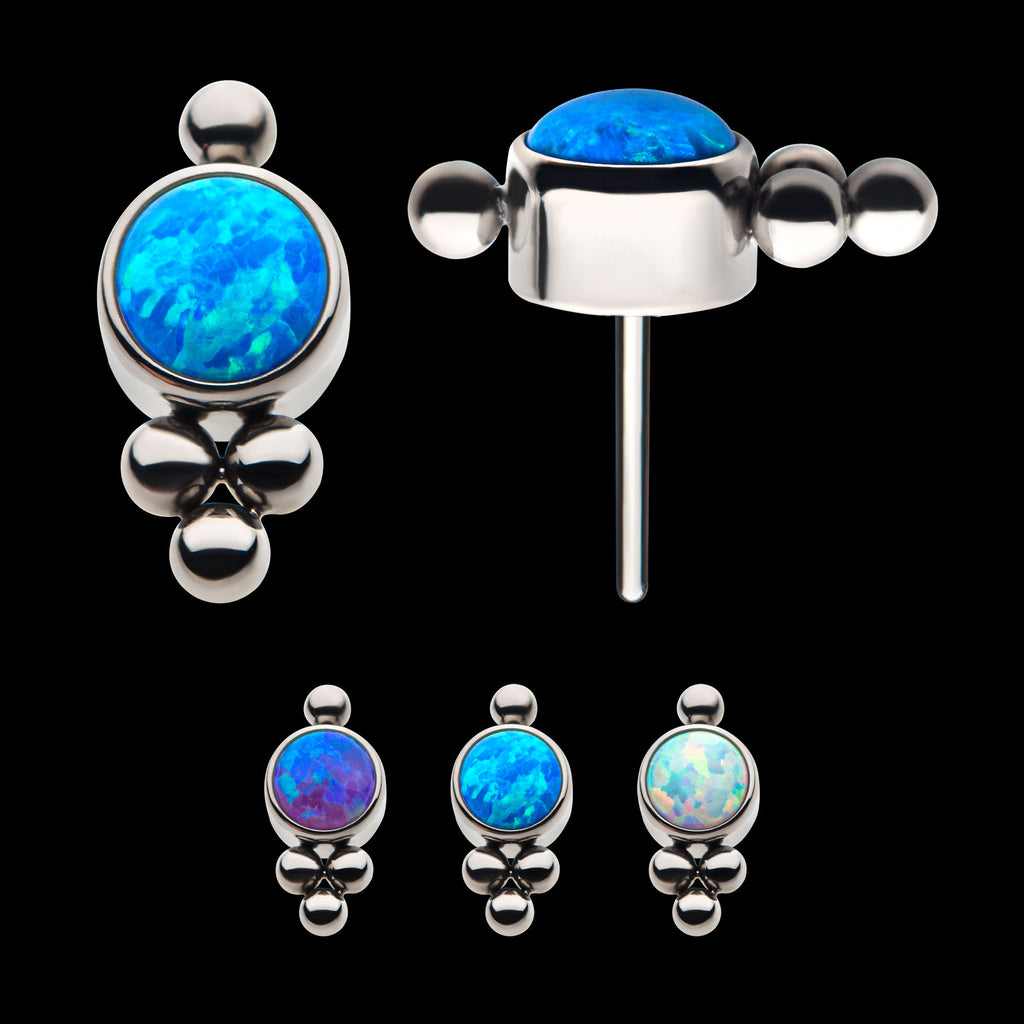 4 Beads and 1 Bezel Set Synthetic Opal Disc Flatback Stud Earring / Nosering - Synthetic Opal & Opal in Titanium