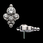 4-Bezel Set Swarovski Zirconia & Beads Cluster Flatback Stud Earring / Nosering - Titanium