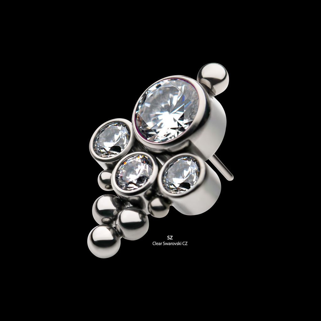 4-Bezel Set Swarovski Zirconia & Beads Cluster Flatback Stud Earring / Nosering - Titanium