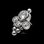 4-Bezel Set Swarovski Zirconia & Beads Cluster Flatback Stud Earring / Nosering - Titanium