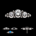 3-Bezel Set Synthetic Opal/AAA Gem/Swarovski Zirconia & Beads Cluster Flatback Stud Earring / Nosering - Synthetic Opal & Opal in Titanium