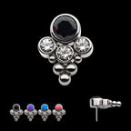 4-Bezel Set Synthetic Opal/AAA Gem/Swarovski Zirconia & Beads Cluster Flatback Stud Earring / Nosering - Synthetic Opal & Opal in Titanium